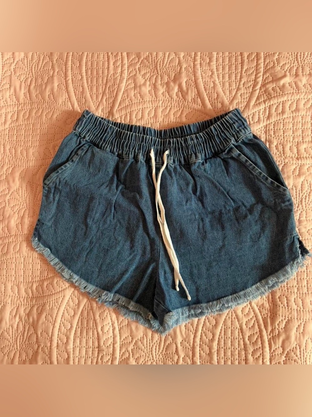 Casual Women's Denim Drawstring Shorts - Blue